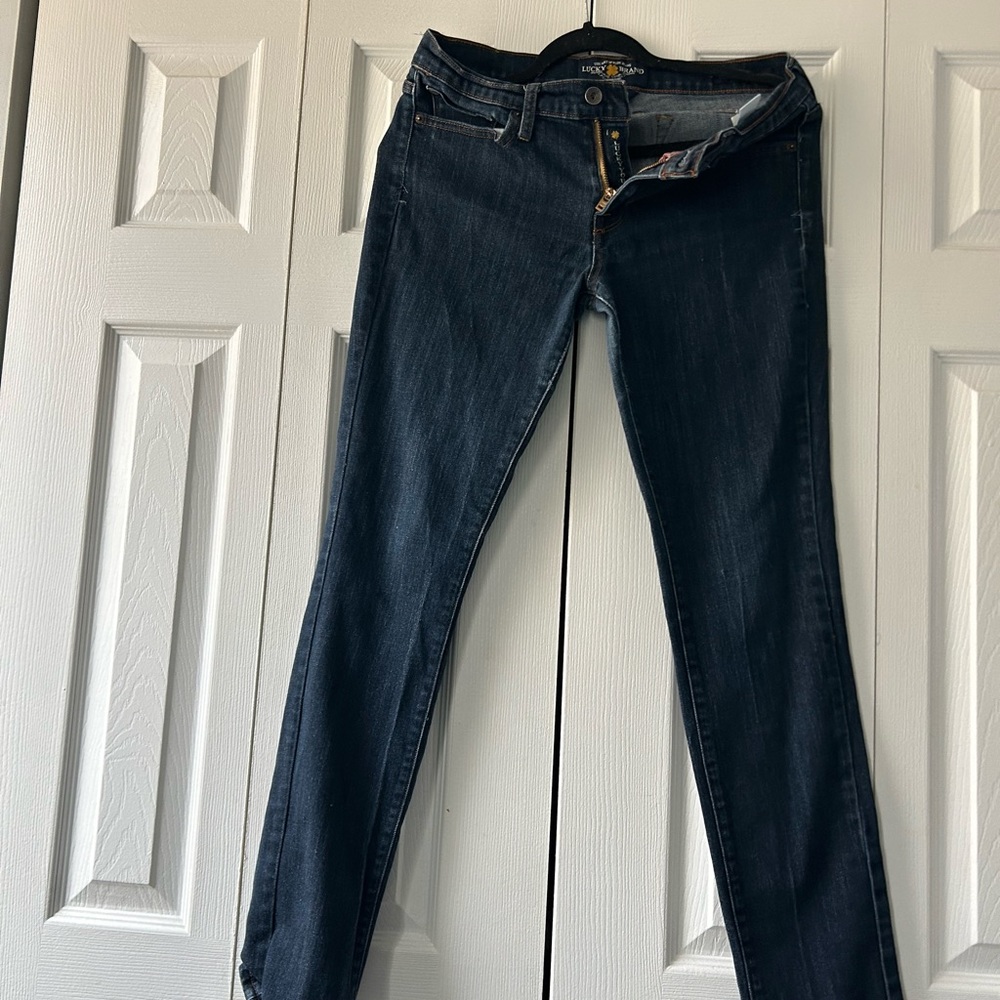 Size 10 Lucky Brand jeans. Dark blue skinny jeans.
